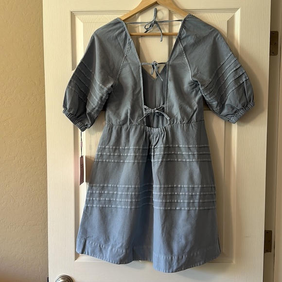 Avec Les Filles Cotton Babydoll Puff Sleeve Chambray Dress Sz S NWT - Picture 5 of 10